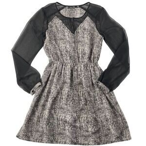 Doe & Rae Snakeskin Print Dress with Black Sheer Sleeves Women’s Size Small